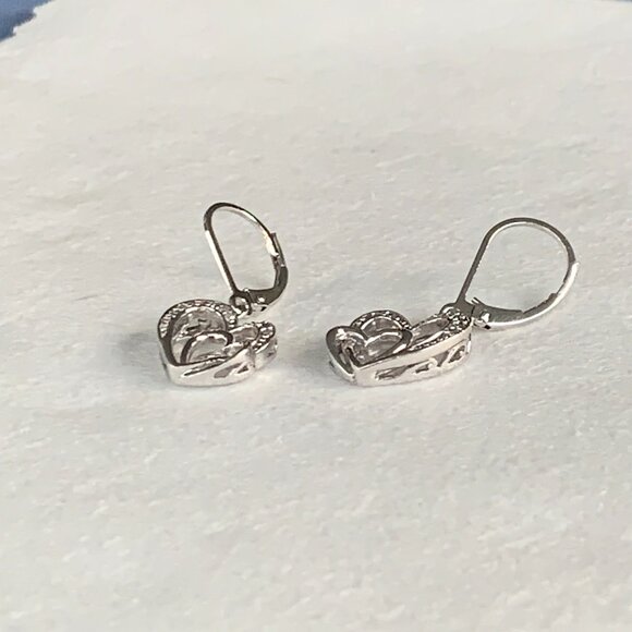 Womens Interlocking Twin Heart Design Diamond Silver Drop Earrings #925 - New - Picture 6 of 14